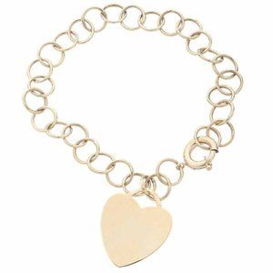 Round Link Bracelet with Engravable Heart Pendant 7.5” in 14K Yellow Gold